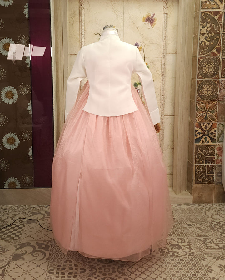 Korean Traditional Woman Personal Custom Hanbok Wedding Party Ceremony Ivory Embroidery Peach Skirt Hanbok 143