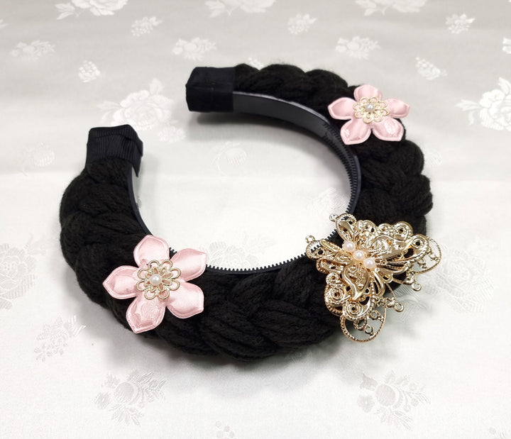 Girl's Hanbok Hair Accessory Gachae 가채 Headband&nbsp;Piece, Korea Traditional Flower J155