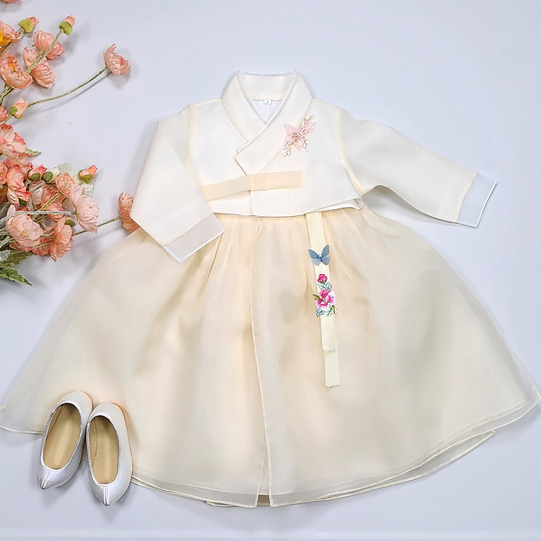 Hanbok Girl Baby Korea Traditional Clothing Set First Birthday Celebration Party Celebration 1–8 years Pastel Beige OSG103