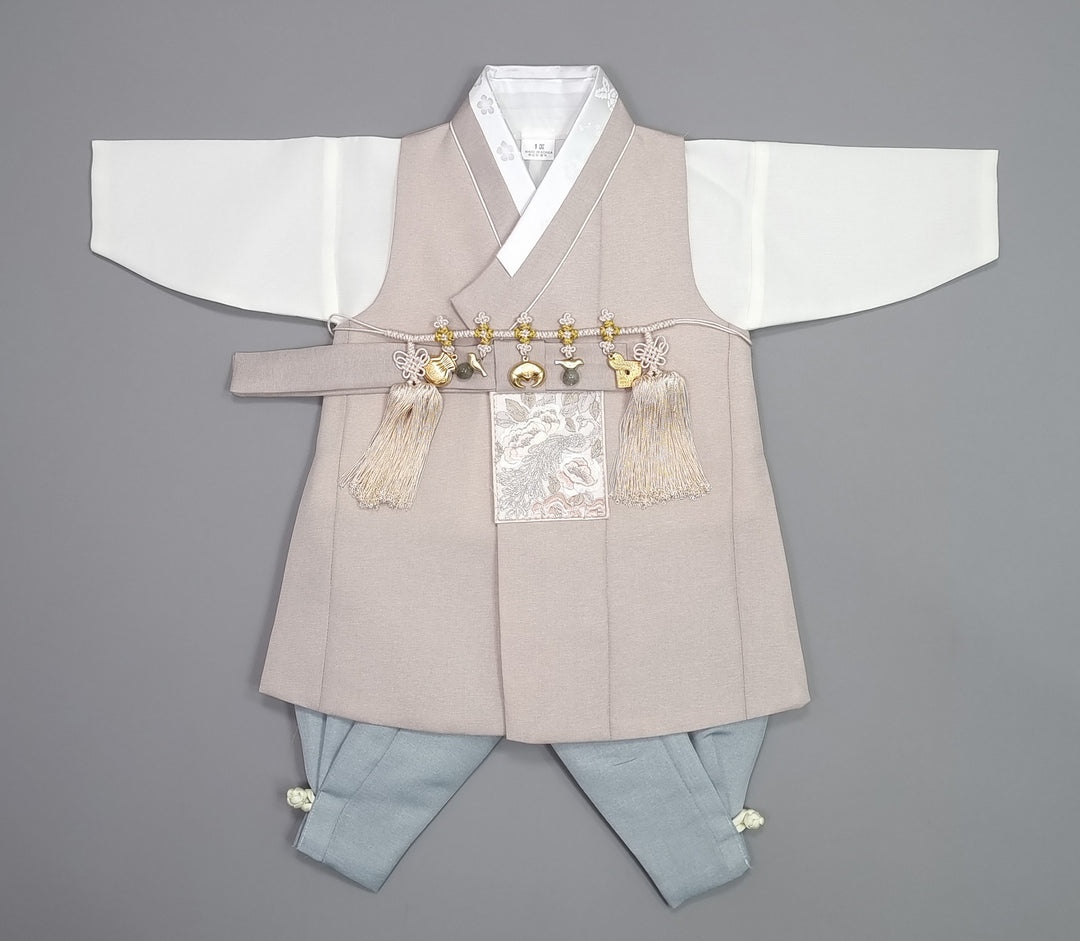 Hanbok Boy Baby Korea Traditional Clothing Set First Birthday Celebration Party 100th Birth Celebration 1–15 years Baby Beige HGB111
