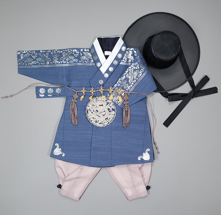 Korean Traditioanl Boy Baby Hanbok Dol Baikil Party Celebration 100th-8 Ages Silver Print