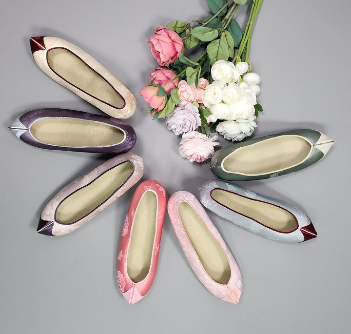 Korean Traditional Hanbok Shoes Socks for Woman Girl pastel Color Jacquard Fabric Footwear Wedding Birthday PU WS111