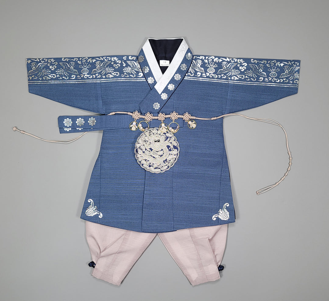 Korean Traditioanl Boy Baby Hanbok Dol Baikil Party Celebration 100th-8 Ages Silver Print