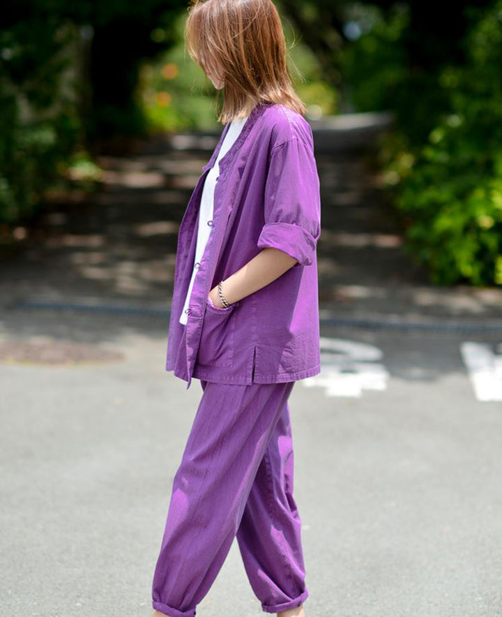 Korean Hanbok Washed Cotton Common Use Man Woman Casual Daily Clothing 3/4 Sleeve BTS 10097 Purple