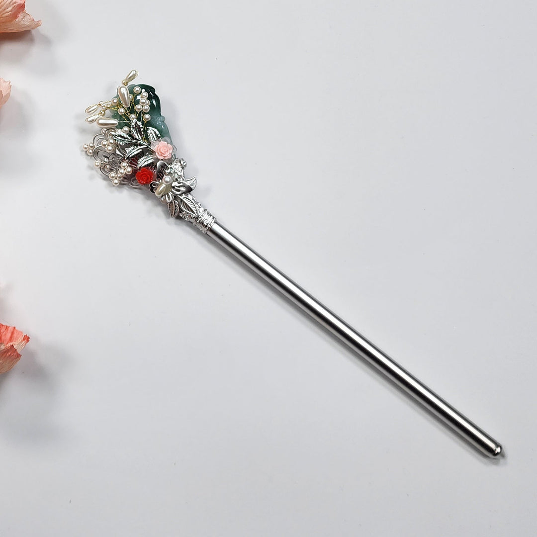 Korea Binyeo 비녀 Hair Accessory for Woman Hanbok Decoration Ornament Beads Flower 27 cm HB27