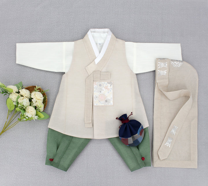 Korean Traditional Boy Baby Hanbok Dol Baikil Party Celebration 100th Days 1-10 Years Beige Khaki DDB118