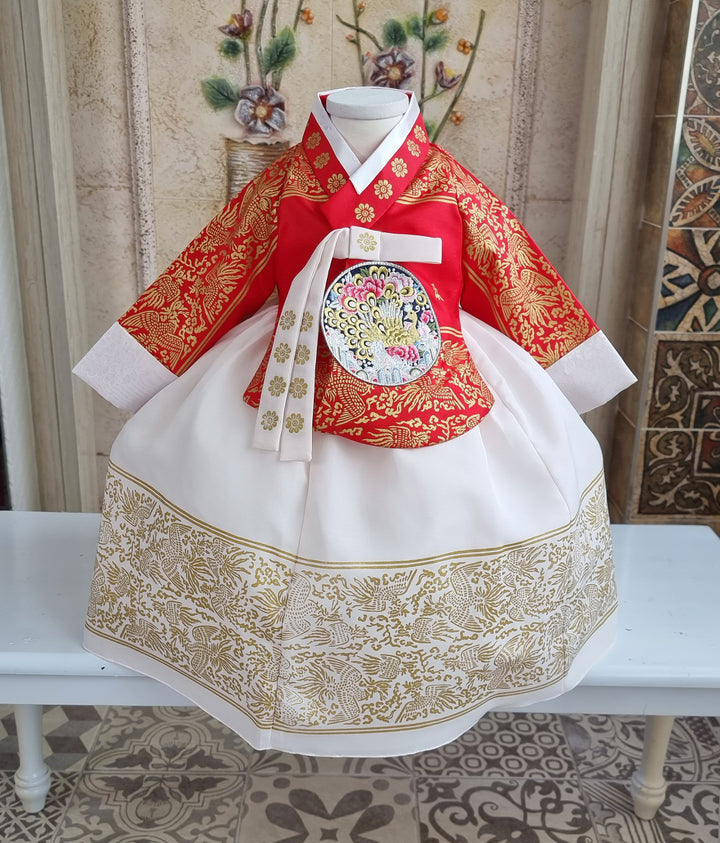 Hanbok Dress Girl Baby Twins Sisters Korea Traditional Clothing Set First Birthday Celebration Party Celebration Navy Red Print OS209