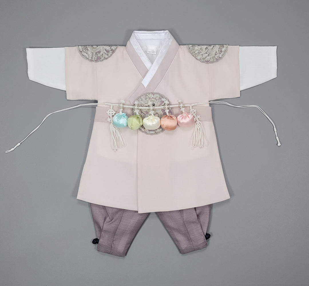 Korean Traditioanl Boy Baby Hanbok Dol Baikil Party Celebration 100th-8 Ages Beige Kings Design