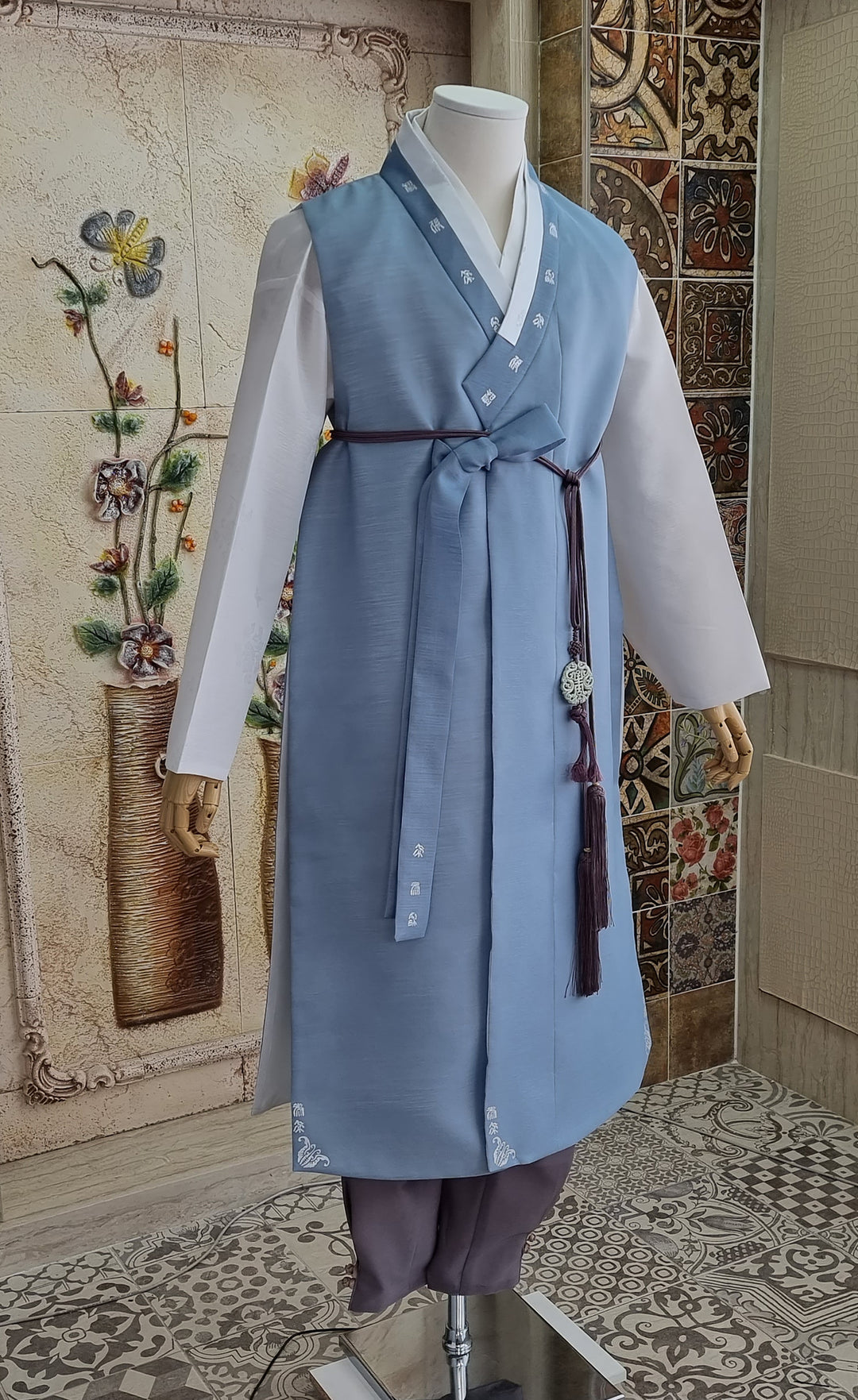 Korean Traditional Woman Man Couple Personal Custom Hanbok Wedding Party Ceremony Blue Hanbok OSF131