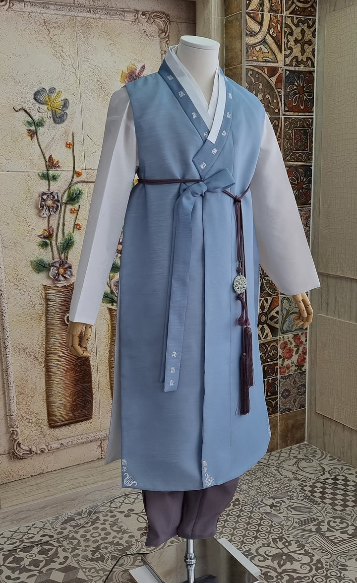 Korean Traditional Woman Man Couple Personal Custom Hanbok Wedding Party Ceremony Blue Hanbok OSF131