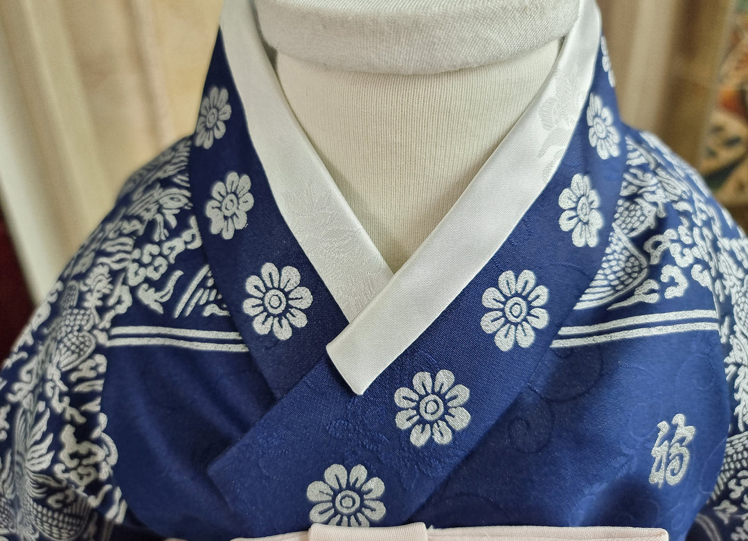 Hanbok Dress Girl Baby Korea Traditional Clothing Set First Birthday Celebration Party Celebration 1–8 Years Navy Fancy Silver Print OS208