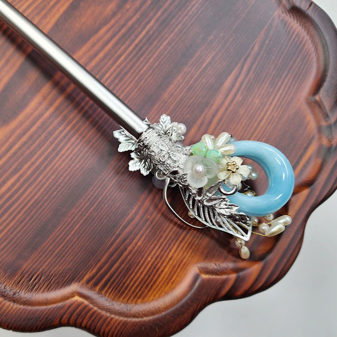 Korea Binyeo 비녀 Hair Accessory for Woman Hanbok Decoration Ornament Natural Stone Beads Flower 26 cm HB25