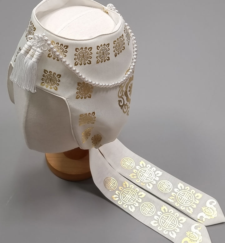 Hanbok Hat for Girl Baby Korea Traditional Hanbok Cap 조바위 도투락 Gold Silver Print 1 Age OS02