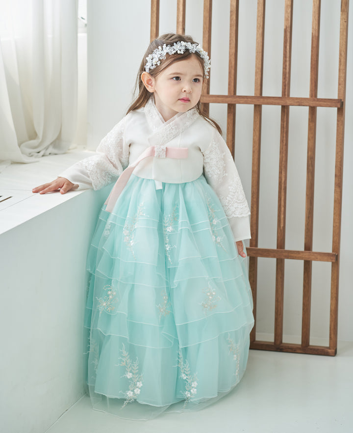 Hanbok Dress Girl Baby Korea Traditional Clothing Set First Birthday Celebration Party Celebration 1–10 Years Fancy Mint Dress OS102