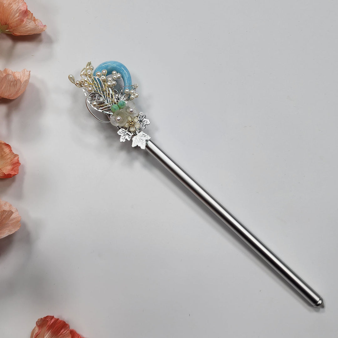 Korea Binyeo 비녀 Hair Accessory for Woman Hanbok Decoration Ornament Natural Stone Beads Flower 26 cm HB25