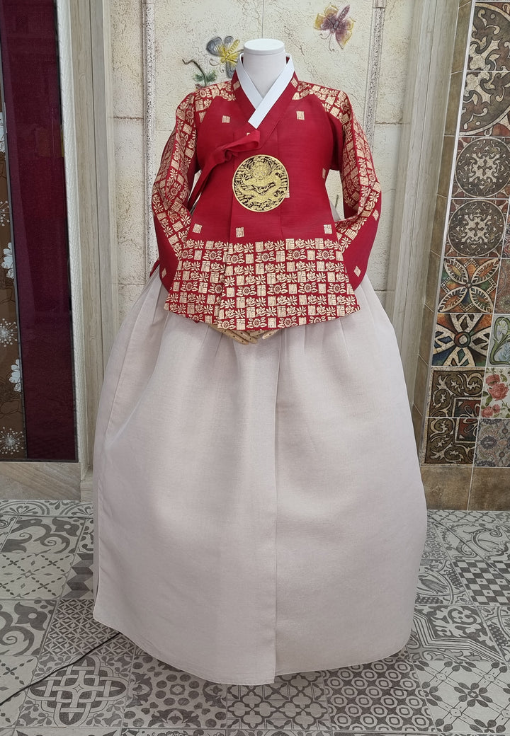 Korean Traditional Fancy Woman Personal Custom Hanbok Wedding Party Ceremony Mom Daughter Couple Look Wine Red Gold Print Hanbok OSF134