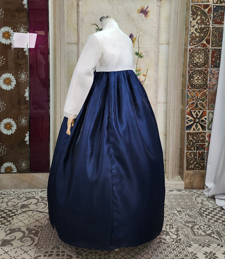 Korean Traditional Woman Personal Custom Hanbok Wedding Party Ceremony Ivory Navy Hanbok OSW007