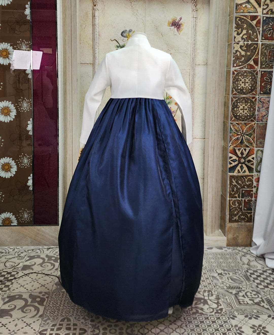 Korean Traditional Woman Personal Custom Hanbok Wedding Party Ceremony Ivory Navy Hanbok OSW007