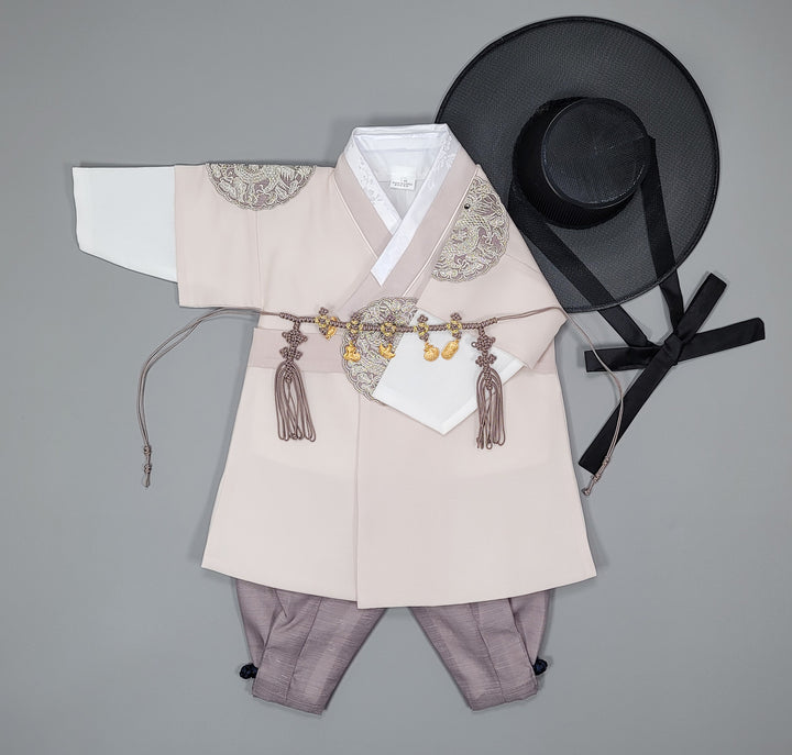 Korean Traditioanl Boy Baby Hanbok Dol Baikil Party Celebration 100th-8 Ages Beige Kings Design