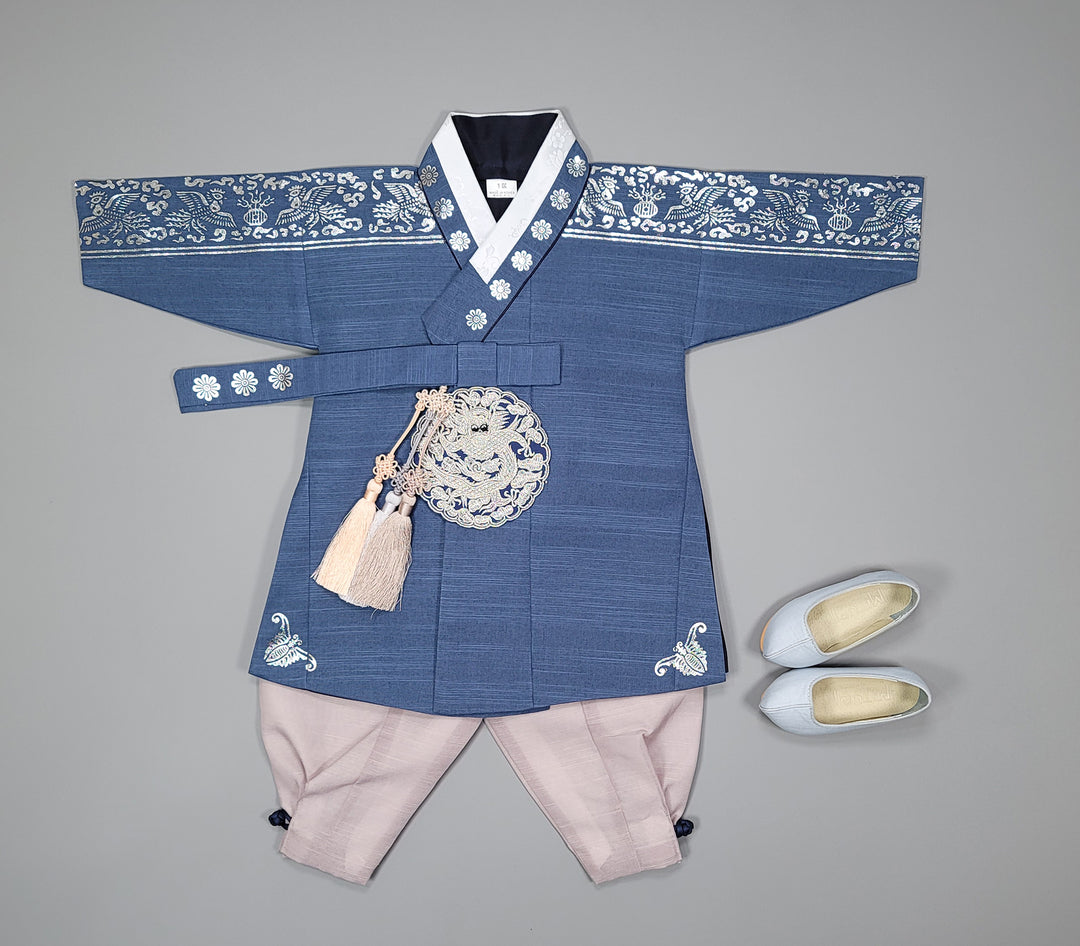 Korean Traditioanl Boy Baby Hanbok Dol Baikil Party Celebration 100th-8 Ages Silver Print