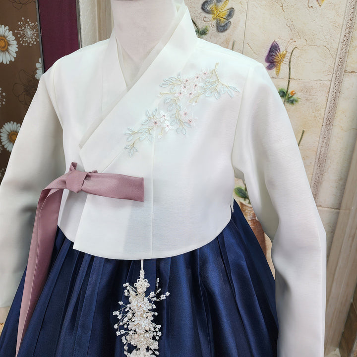 Korean Traditional Woman Personal Custom Hanbok Wedding Party Ceremony Ivory Navy Hanbok OSW007