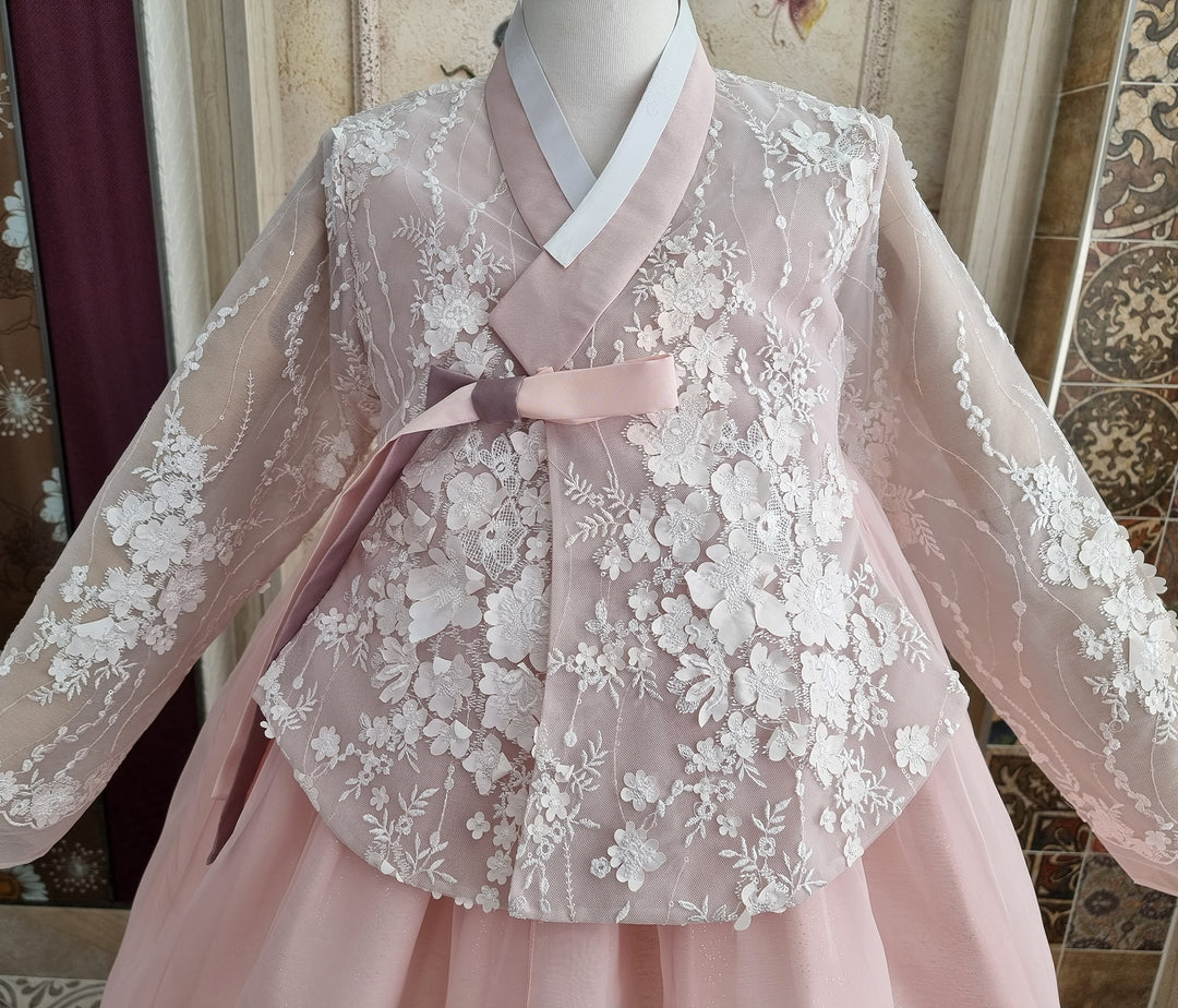 Korean Traditional Woman Personal Custom Hanbok Wedding Party Ceremony Lovely Pink Lace Hanbok Skirt Mom Grandmom Hanbok OSW135