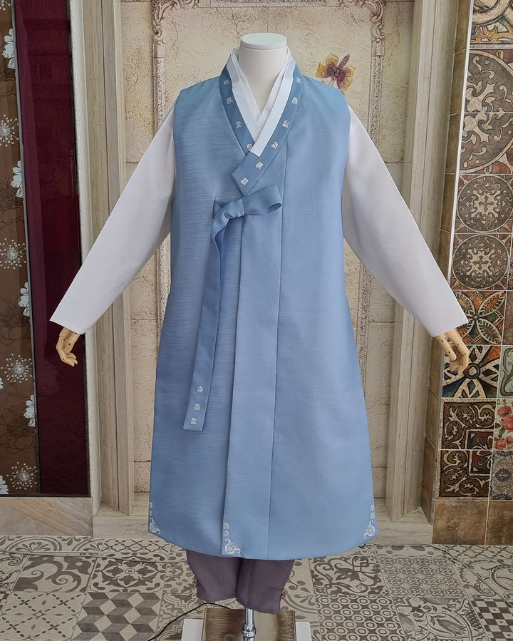 Korean Traditional Woman Man Couple Personal Custom Hanbok Wedding Party Ceremony Blue Hanbok OSF131