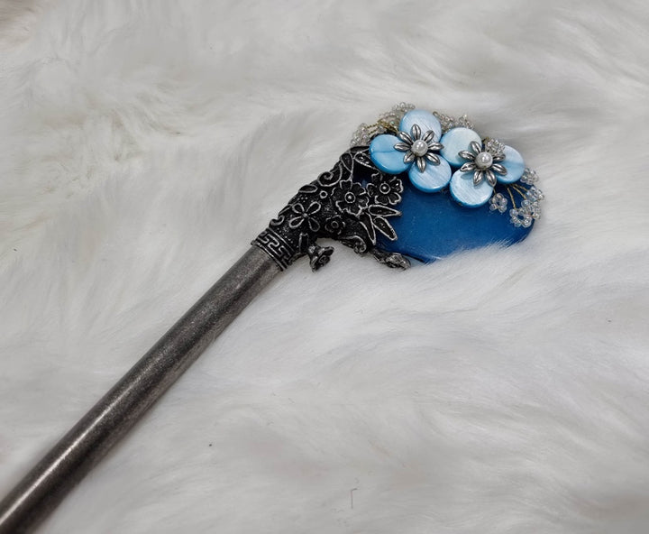 Korea Binyeo 비녀 Hair Accessory for Woman Hanbok Decoration Ornament Natural Stone Blue Flower 24cm 18