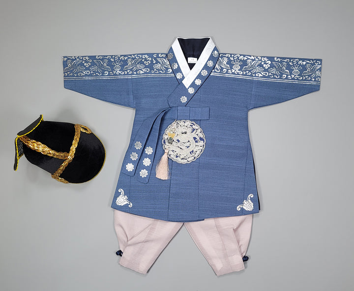 Korean Traditioanl Boy Baby Hanbok Dol Baikil Party Celebration 100th-8 Ages Silver Print