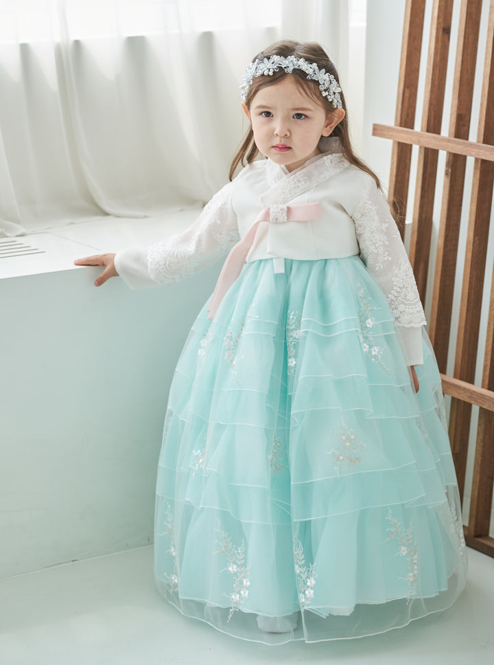 Hanbok Dress Girl Baby Korea Traditional Clothing Set First Birthday Celebration Party Celebration 1–10 Years Fancy Mint Dress OS102