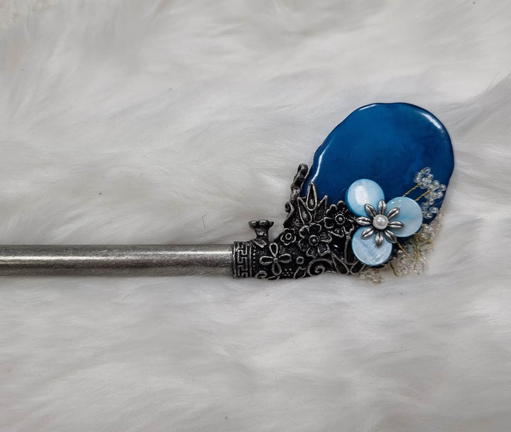 Korea Binyeo 비녀 Hair Accessory for Woman Hanbok Decoration Ornament Natural Stone Blue Flower 24cm 18