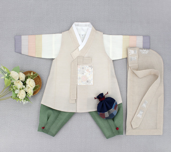 Korean Traditional Boy Baby Hanbok Dol Baikil Party Celebration 100th Days 1-10 Years Beige Khaki DDB117