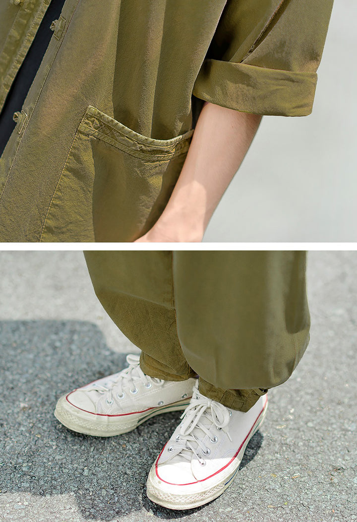 Korean Hanbok Washed Cotton Common Use Man Woman Casual Daily Clothing 3/4 Sleeve BTS 10097 Olive