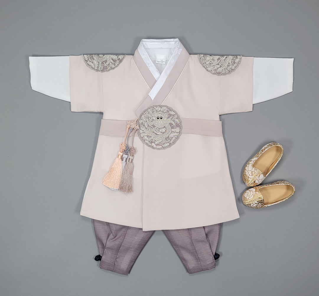 Korean Traditioanl Boy Baby Hanbok Dol Baikil Party Celebration 100th-8 Ages Beige Kings Design