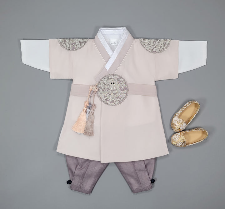 Korean Traditioanl Boy Baby Hanbok Dol Baikil Party Celebration 100th-8 Ages Beige Kings Design