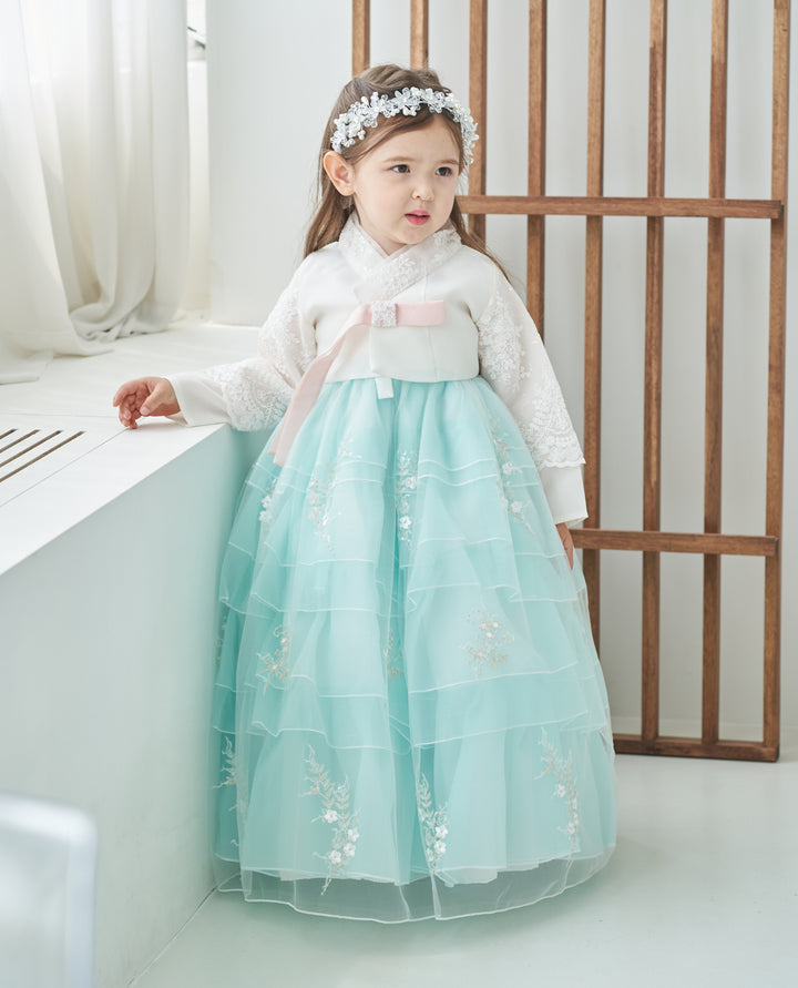 Hanbok Dress Girl Baby Korea Traditional Clothing Set First Birthday Celebration Party Celebration 1–10 Years Fancy Mint Dress OS102