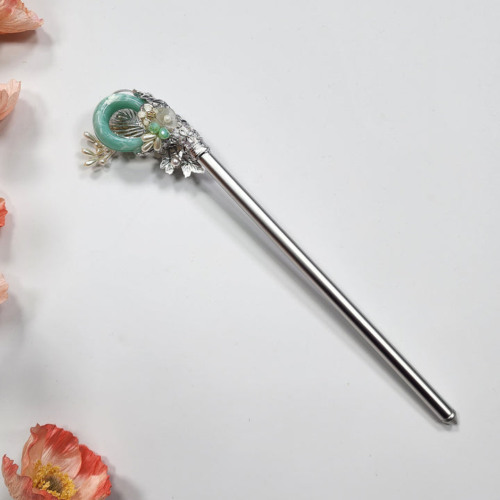 Korea Binyeo 비녀 Hair Accessory for Woman Hanbok Decoration Ornament Natural Stone Beads Flower 26 cm HB25