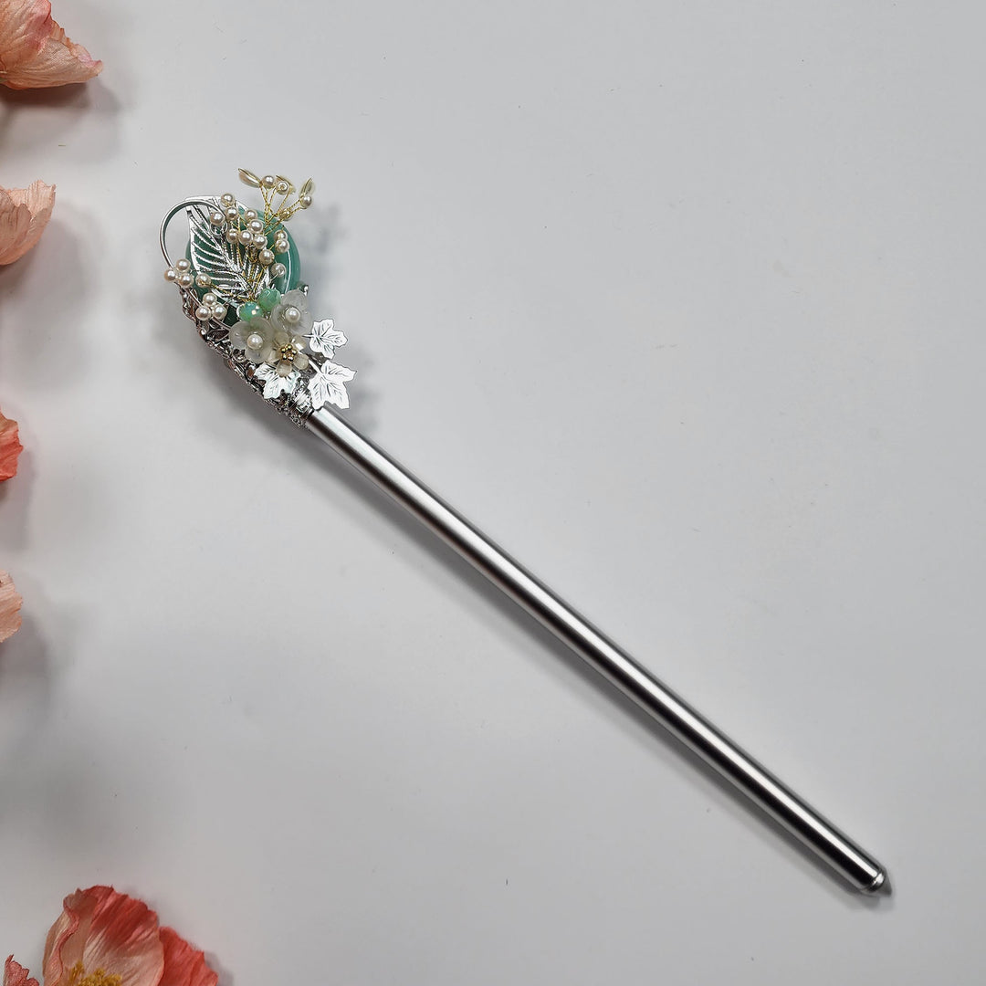 Korea Binyeo 비녀 Hair Accessory for Woman Hanbok Decoration Ornament Natural Stone Beads Flower 26 cm HB25