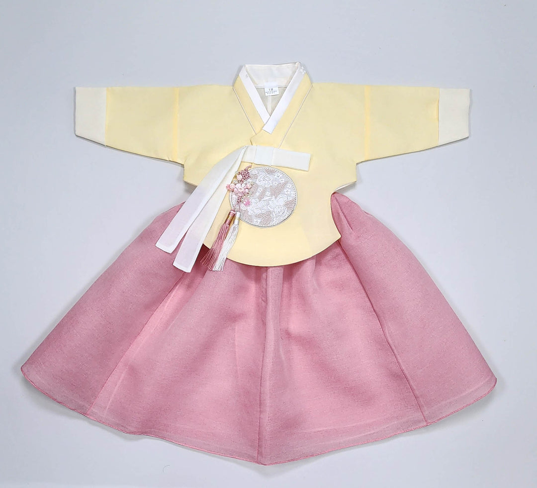 Hanbok Girl Baby Korea Traditional Clothing Set First Birthday Celebration Party 100th Birth Celebration 1–15 years Yellow HG359