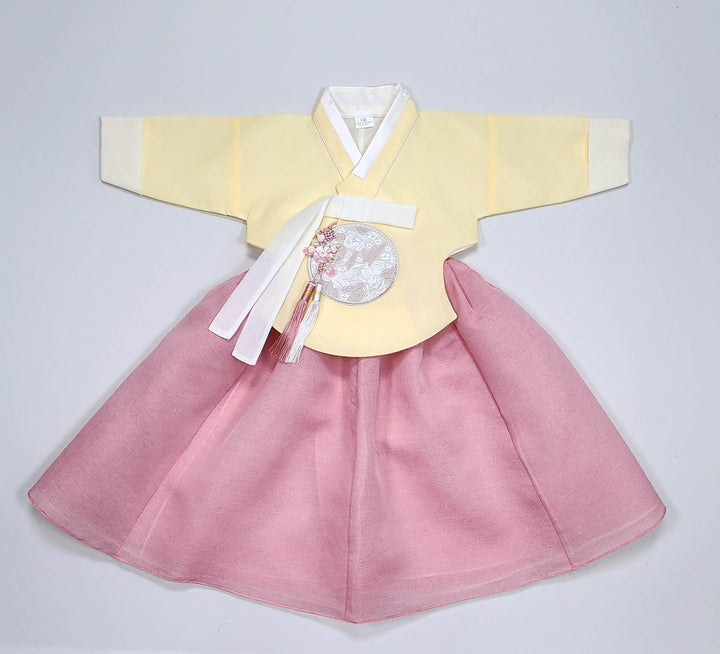 Hanbok Girl Baby Korea Traditional Clothing Set First Birthday Celebration Party 100th Birth Celebration 1–15 years Yellow HG359
