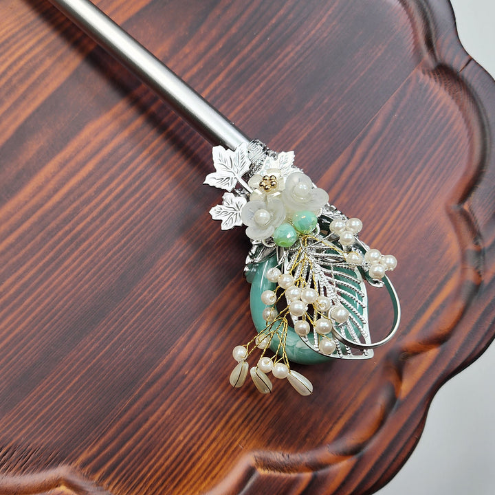 Korea Binyeo 비녀 Hair Accessory for Woman Hanbok Decoration Ornament Natural Stone Beads Flower 26 cm HB25