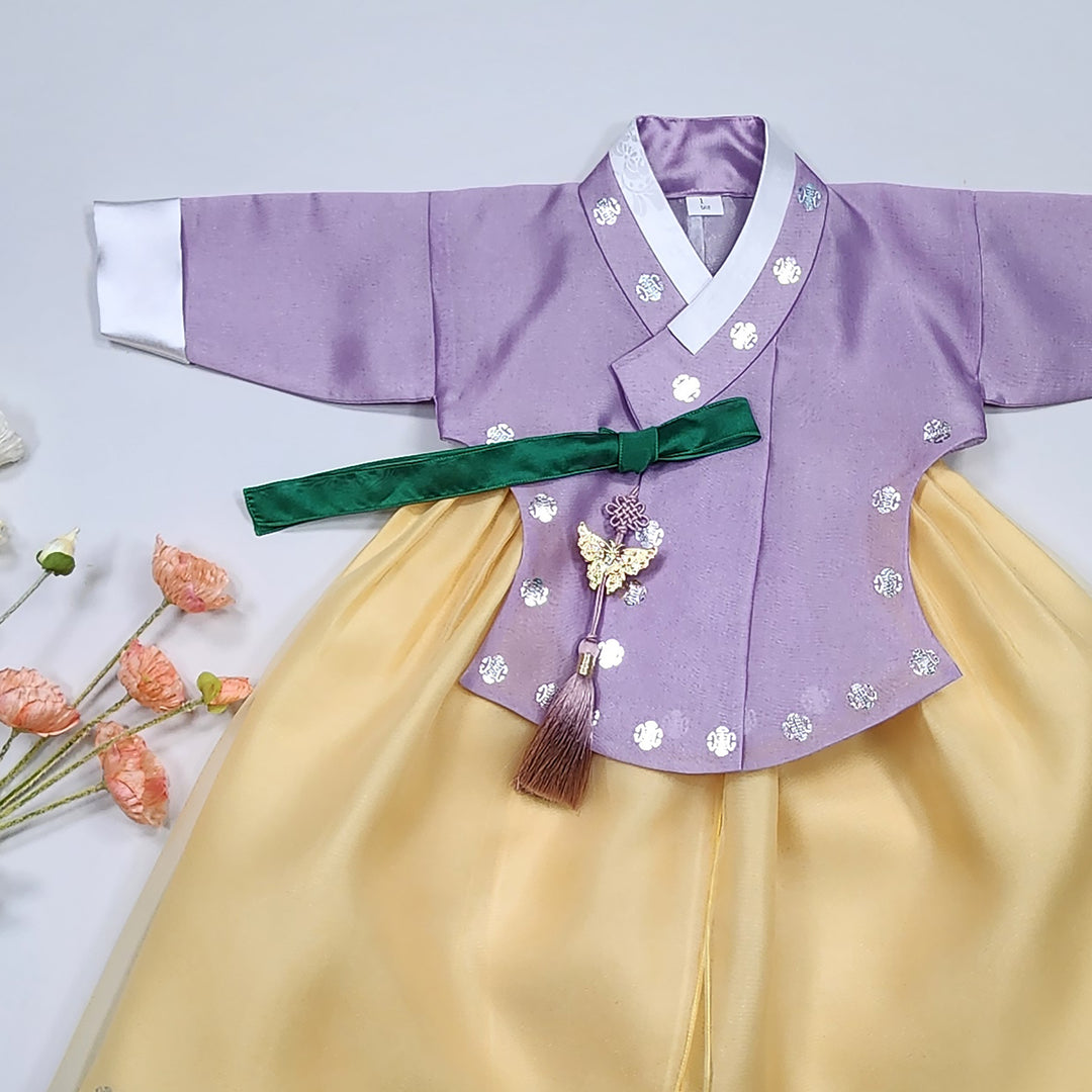 Korea Traditional Hanbok Girl Baby Purple Gold Print Baikil 1–10 Years 1st Birthday Party GOG206