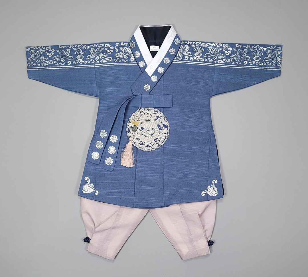 Korean Traditioanl Boy Baby Hanbok Dol Baikil Party Celebration 100th-8 Ages Silver Print