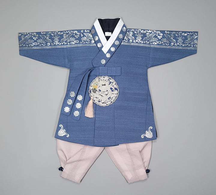 Korean Traditioanl Boy Baby Hanbok Dol Baikil Party Celebration 100th-8 Ages Silver Print