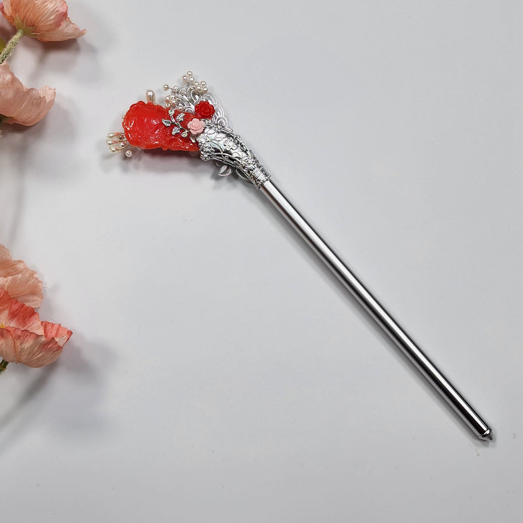 Korea Binyeo 비녀 Hair Accessory for Woman Hanbok Decoration Ornament Beads Flower 27 cm HB27