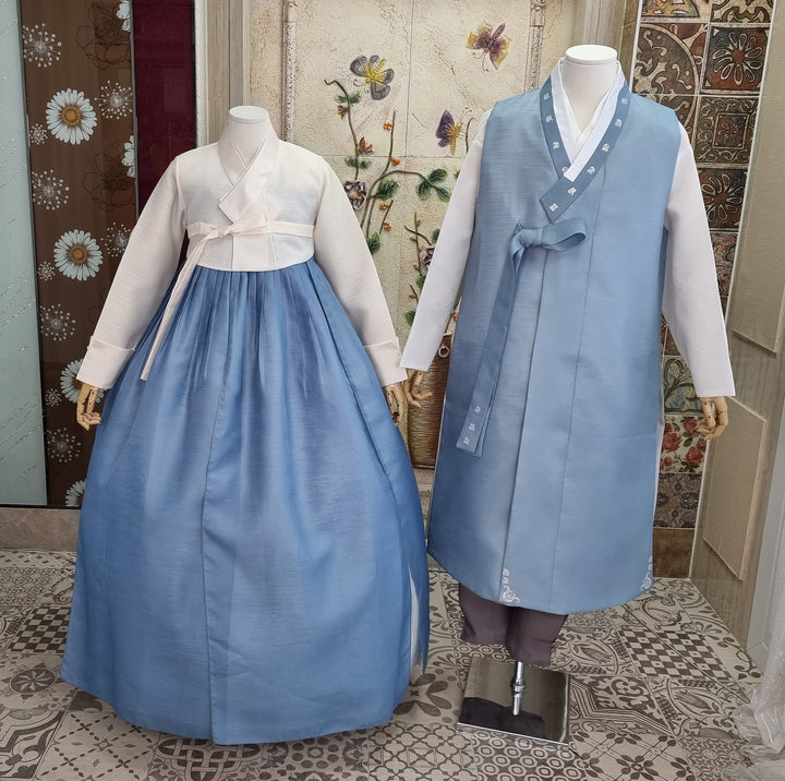 Korean Traditional Woman Man Couple Personal Custom Hanbok Wedding Party Ceremony Blue Hanbok OSF131