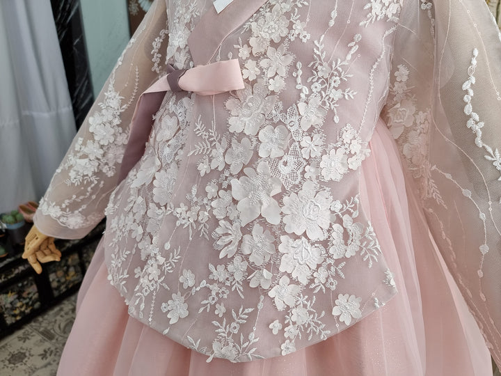 Korean Traditional Woman Personal Custom Hanbok Wedding Party Ceremony Lovely Pink Lace Hanbok Skirt Mom Grandmom Hanbok OSW135