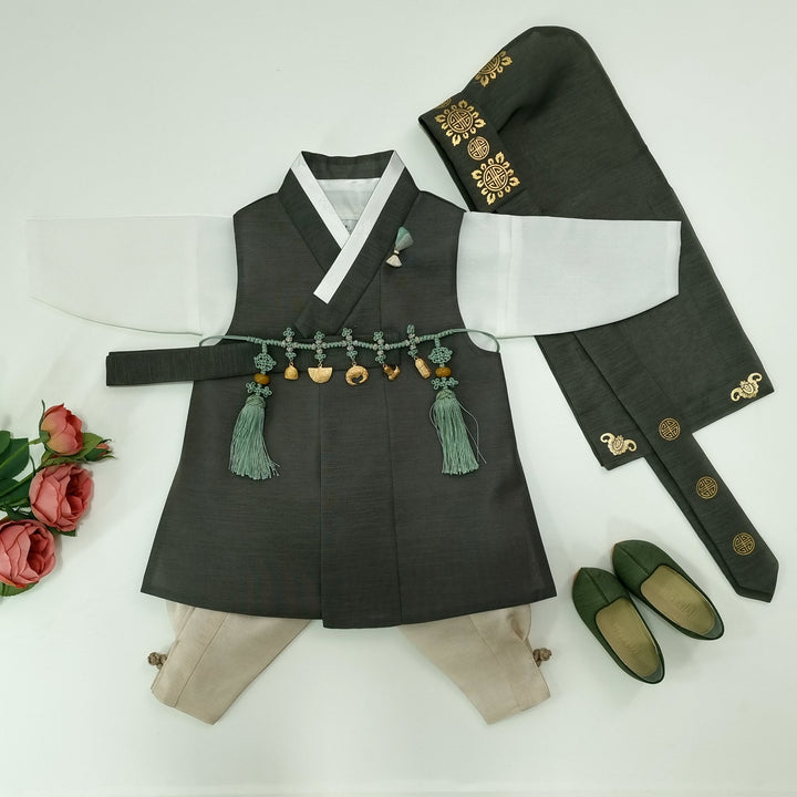 Korean Traditional Boy Baby Hanbok Dol&nbsp; Party Celebration 1–12 Ages Khaki Green OSB264
