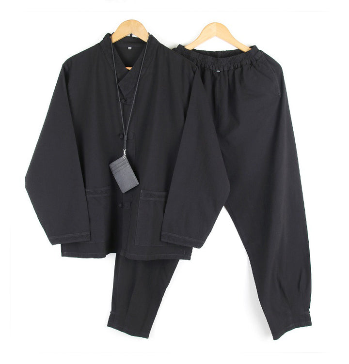 Korean Hanbok Washed Cotton Common Use Man Woman Casual Daily Clothing V Neck Open Jacket Pants Set JH107