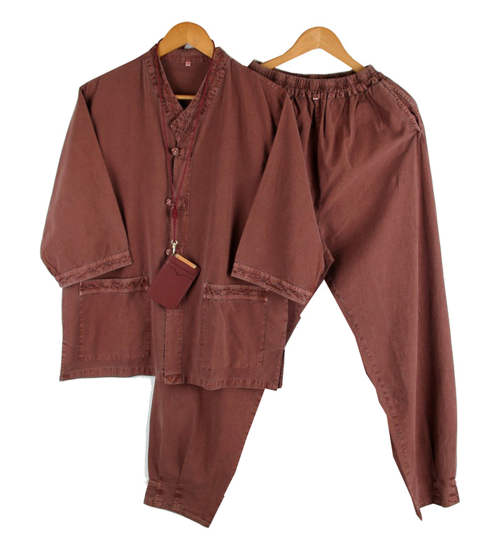 Korean Hanbok Washed Cotton Common Use Man Woman Casual Daily Clothing V Neck Open 3/4 Sleeve Jacket Pants Set JH109